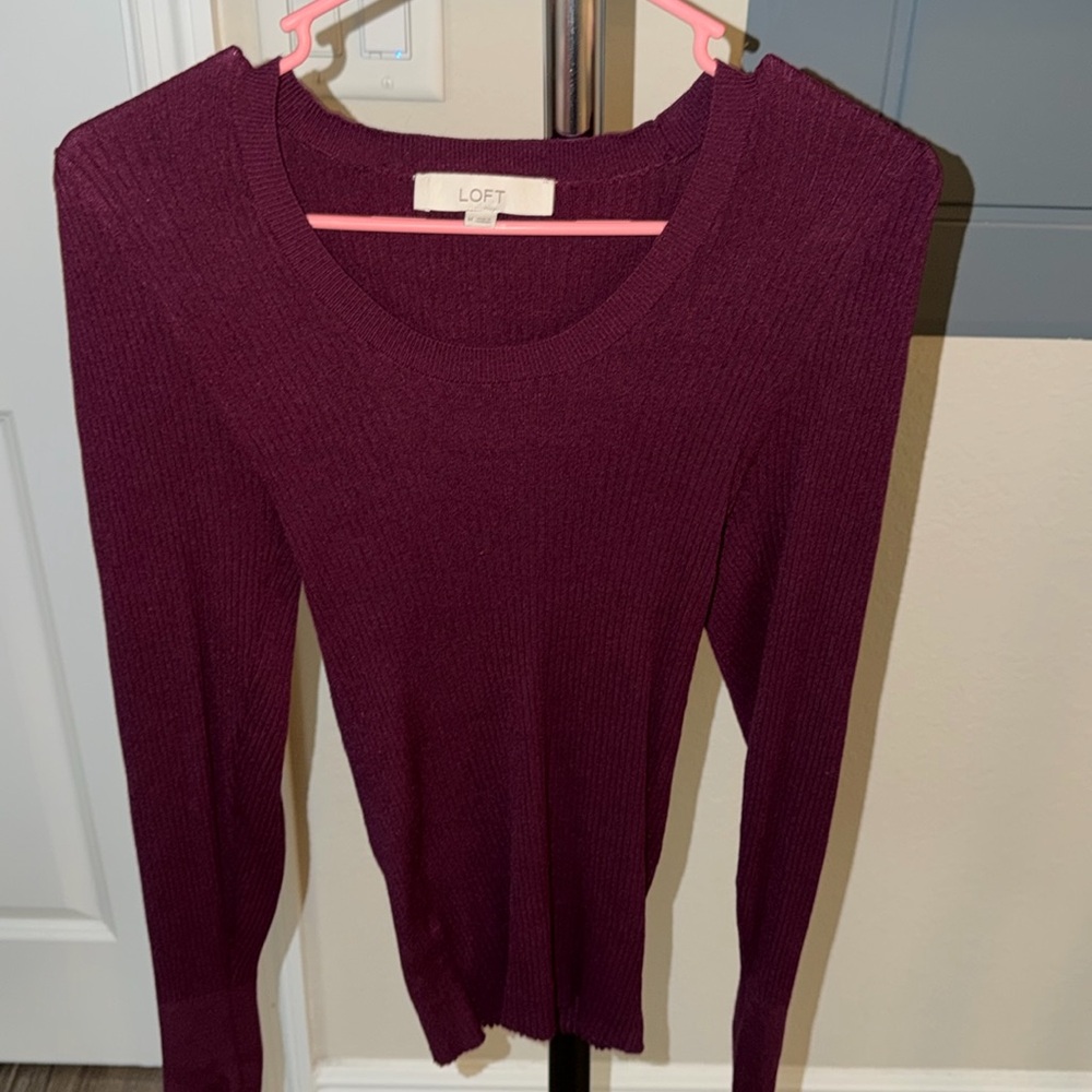 Loft Ribbed Shirt With Faux Pearls On Cuffs
